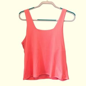Lucky in Love Size XL 14 Neon Coral Pink Ribbed Crop Tank Top Tennis Pickleball